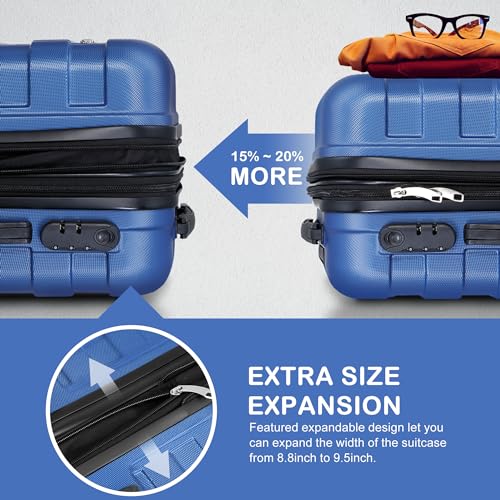 SUPER DEAL Spinner Luggage 21 Inch Hardside Expandable Suitcase Travel Carry On Luggage with 360° Swivel Wheels and Height Adjustable Handle, Blue