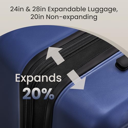 SHOWKOO Luggage Sets 3 Piece Expandable, Upgrade 100% PC Durable Hardshell Suitcase with Wheels TSA Lock Deep Blue
