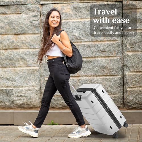 OLIXIS 24 Inch Luggage, Hardside Suitcase with Spinner Wheels, Lightweight ABS Hard Shell Checked Luggage, TSA Approved Lock, Expandable Medium Suitcase for Travel & Business–White