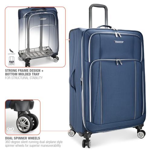 Traveler's Choice Lares Softside Expandable Luggage with Spinner Wheels, Navy, Checked 30-Inch