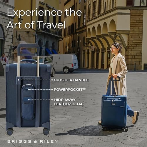 Briggs & Riley Essential 22" Carry On Expandable Spinner - Luggage for Travel, Suitcases with Wheels, Softside Rolling Bag for Men & Women, Self-Repairing Zipper - Baseline Collection, Navy