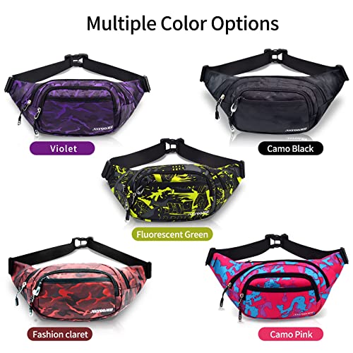 Crossbody Fanny Pack for Men, 5-Zipper Pockets Waist Bag, Belt Bag for Running Cycling Travel Walking Hiking Fishing Camping Green