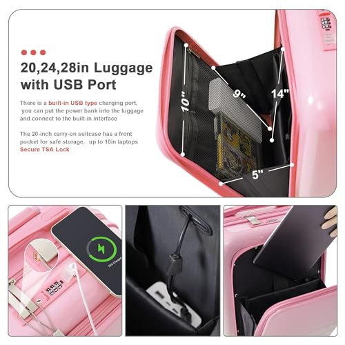 Set of 4, ABS Hardside Luggage Sets TSA Lock Spinner Wheel Suitcase