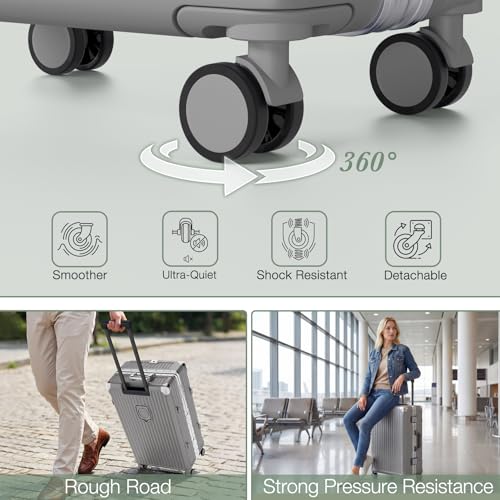 Krute No Zipper Luggage Set 2 Pieces Aluminum Frame PC Hard Shell Zipperless Suitcase Set With Wheels TSA Lock Carry On Luggage and Checked Suitcases