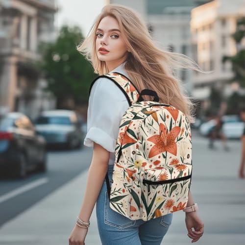 Warmkitty Pastoral Lily Blooms Print Vibrant Flower Design Kids Backpack with Side Pocket School Bookbag for Students Boys Girls