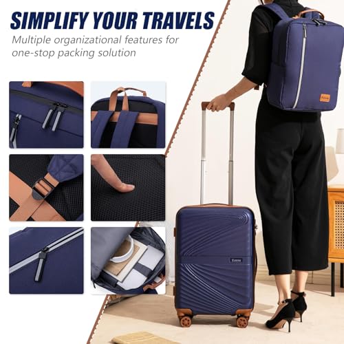 Eeeza Carry On Luggage Set 22x14x9 Airline Approved Luggage Sets 3 Piece,Suitcases with Wheels,ABS Hard Case Luggage with TSA Lock Spinner Wheels(20 Inch,BP/TB)