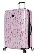 Betsey Johnson 30 Inch Checked Luggage Collection - Expandable Scratch Resistant (ABS + PC) Hardside Suitcase - Designer Lightweight Bag with 8-Rolling Spinner Wheels (Flamingo Strut, 30in)