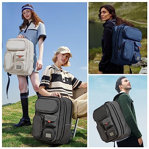 mixi Large Capacity Expandable Travel Backpack for Women & Men 15.6'' Laptop Carry On Weekender Bag Outdoor Hiking with Multifunction Pockets 180° Open Water Resistant 18 Inch 28L, Moonlight White