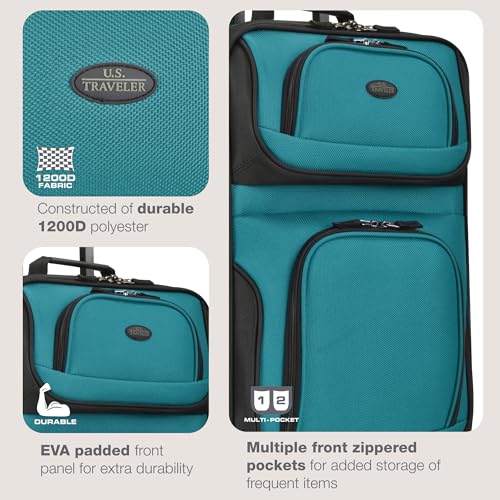 U.S. Traveler Rio Lightweight Softside Rolling Carry-on Suitcase, 2-Wheel Single, Teal
