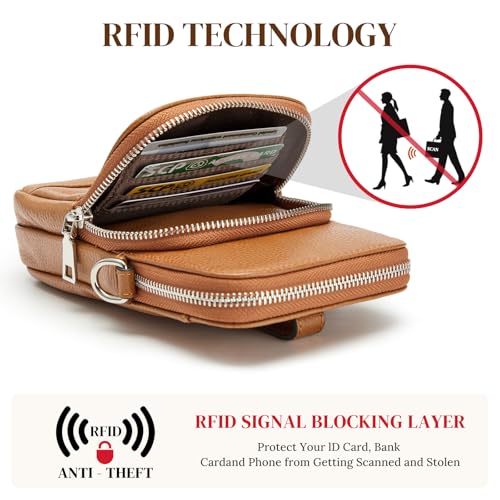 S-ZONE Small Crossbody Bags for Women Travel, Genuine Leather Wallet Phone Purse with RFID Blocking