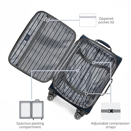 Skyway Epic Softside Carry-On Luggage - Lightweight Suitcase with Wheels for Travel | TSA Approved Carry-On Bag | Spinner Suitcase | Carry-On Luggage with Telescoping Handle, 20 inch, Surf Blue