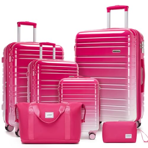 LARVENDER Luggage Sets 6 Piece Hardside Expandable Suitcase with Wheels TSA Lock Double Spinner Wheels, PC+ABS Multicolor Lightweight Travel Luggage Sets for Women, Berry Sparkling