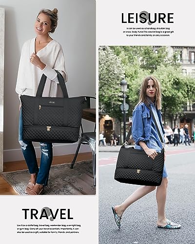 LOVEVOOK Travel Weekender Bag for Women, Duffle Bag with Shoe Compartment, Gym Duffel Bag with Makeup Bag Carry-on Tote Bag for Airplanes Traveling Weekend, Hospital Bags for Labor and Delivery 3Pcs