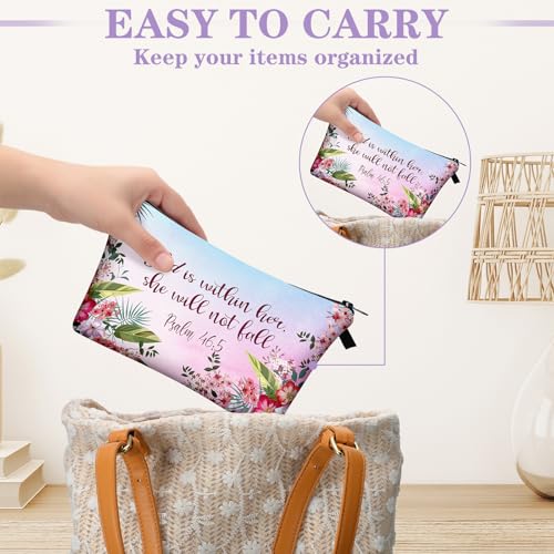 Chunful 12 Pcs Inspirational Christian Gifts Religious Makeup Bags Bulk for Women Bible Verse Flower Cosmetic Bag Gift for Church Ladies, 7.48 x 4.72 Inch(Stylish)