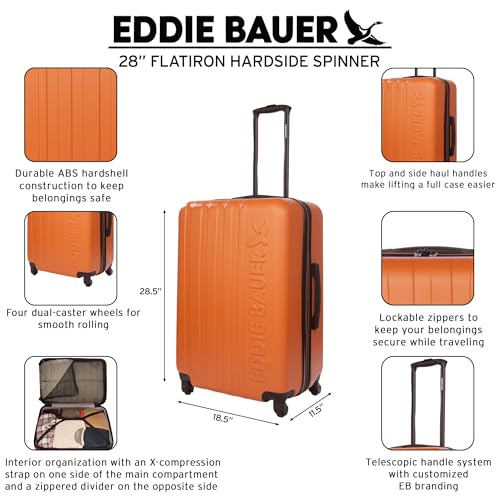 Eddie Bauer Flatiron Check-In 28" Luggage | Hardside | Spinner Wheels | Expandable | Lightweight | Travel Essentials - Dark Fatigue