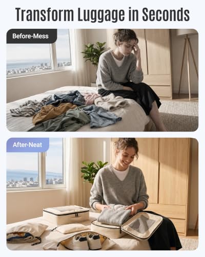 LIGHT FLIGHT 8 Set Packing Cubes for Travel, Durable Travel Essentials for Cruish Ship, Suitcase Organizer Packing Bags (8-Pack 1L+2M+1S+1Shoe Bag+2Toiletry Bags+1Laundry Bag)