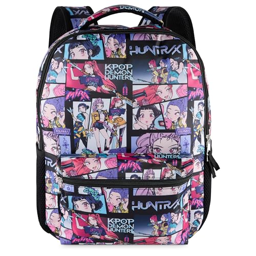 AI ACCESSORY INNOVATIONS K-Pop Demon Hunters Huntrix 16” Backpack for Girls, Featuring an AOP of Rumi, Zoey, Mira, Allover Print