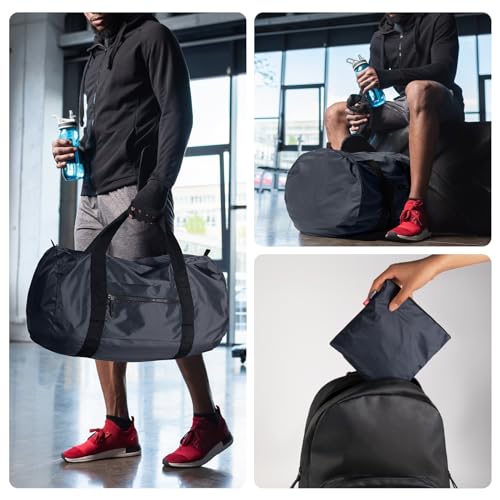 pack all 45L Foldable Duffel Bag, Water-Resistant Sports Gym Bag, Portable Weekender Bag Lightweight for Travel, Fitness and Camping (Navy Blue)