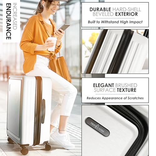 TRAVELARIM Hard Shell Luggage Sets with Spinner Wheels 4 Piece, Expandable Large Suitcases with TSA Lock, Travel Large Suitcase Set, White Luggage Set