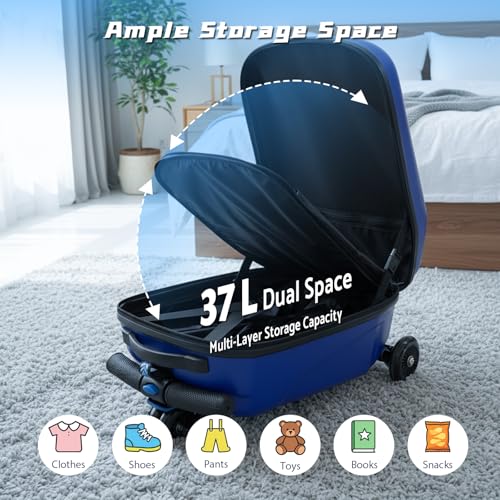 Lavoker 20" Hardshell Scooter Suitcase for Kid & Adult Foldable 2 in 1 Ride on Carry on Travel Trolley Scooter Luggage With Wheels