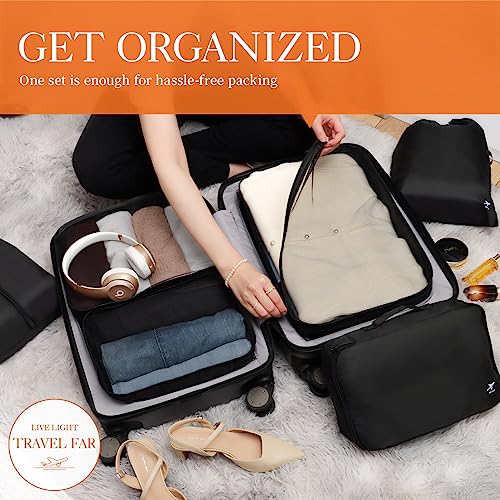 HOTOR Packing Cubes for Suitcases - 6 Pieces, Light Packing Cubes for Travel, Premium Suitcase Organizer Bags Set, Space-Saving Luggage Organizers, Travel Accessories and Essentials, Black