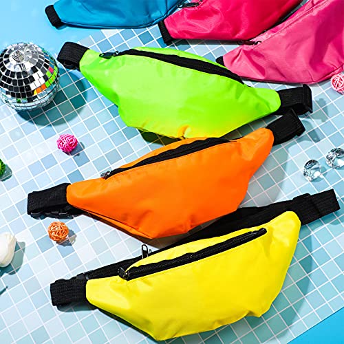 Frienda 12 Pieces Neon Fanny Pack Waist Bag Adjustable Waist Belt Bag Exercising Running Pack for Travel Party Festival Running Hiking Accessories, 6 Colors