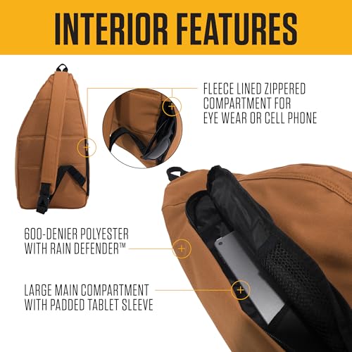 Carhartt Durable Sling Bag, Crossbody Backpack with Side Release Buckle, Tablet Sleeve and Adjustable Strap, Black