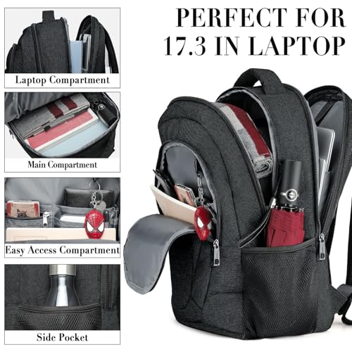 BIKROD Travel Laptop Backpack, 17 Inch Extra Large School Backpacks for Teen Boys and Girls, Black Water Resistant Women Back Pack, Business Men Sturdy Computer Bag