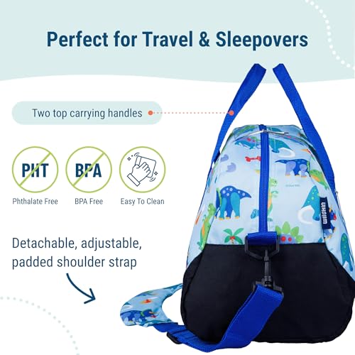 Wildkin Kids Overnighter Duffel Bag – Carry-On Size, Ideal for School & Sleepovers – Dinosaur Land