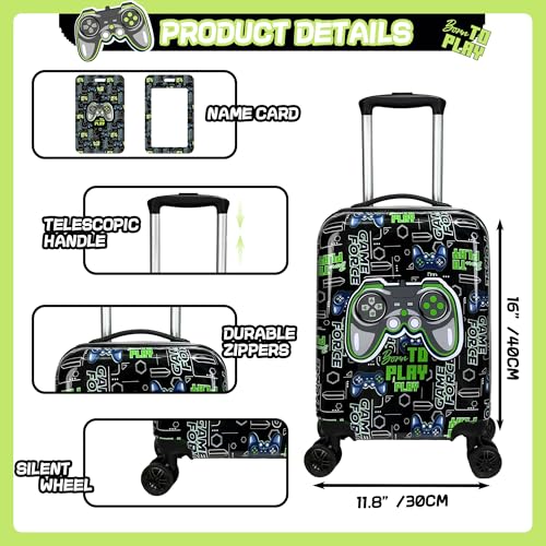 Inprof Kid’s Luggage Set 5 Piece Suitcase Set 16’’ Hardside Luggage with Spinner Wheels Girls Boys Carry on Luggage Travel Rolling Luggage Airline Approved