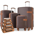 Merax Hardshell Luggage Sets 4 piece Lightweight Suitcases With Wheels TSA Lock Expandable (only 24”/28”) ABS Large Luggage set (Brown)