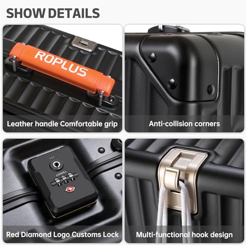 ROPLUS Aluminium Frame Carry on Luggage with Smooth Jelly Wheels, Hardside Zipperless Rolling Suitcase with TSA Lock (BlackOrange, 21-Inch)