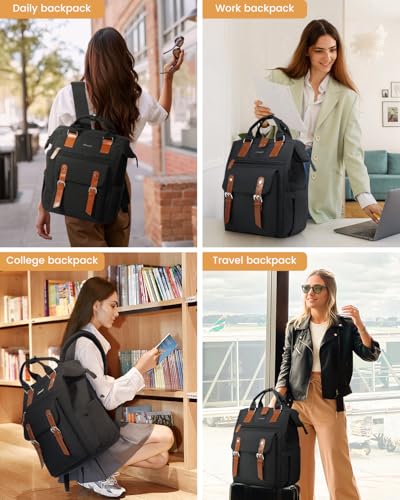 LOVEVOOK Laptop Backpack for Women, Teacher Nurse Work Laptop Bag, Waterproof Travel Backpack Purse, Business Computer Backpack, Cute Bookbag College Student Gift Nursing School Backpack, 15.6 Inch