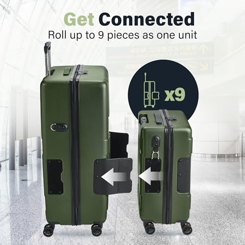 TACH Patented Connecting Hard Shell 2 Piece Luggage Set - 20 & 28 inch Luggage | Large & Carry-On Rolling Suitcases - Forest Green