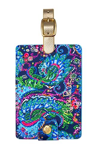 Lilly Pulitzer Leatherette Luggage Tag with Secure Strap, Colorful Suitcase Identifier for Travel, Take Me to the Sea