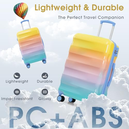 Merax 20 Inch Carry-on Luggage Set – Hardshell PC+ABS Multicolor Color Suitcase with Spinner Wheels and Cup Holder, TSA Lock, Airline Approved, Orange and Blue, 2-Piece Set