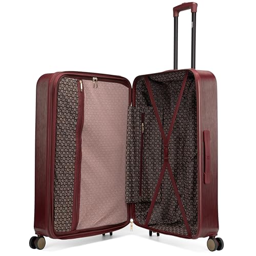Badgley Mischka Diamond Hard Expandable Spinner Luggage Set (3 Piece) (Burgundy-Black Bars)