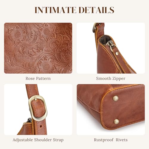 S-ZONE Leather Shoulder Bag for Women Hobo Bag Top Handle Handbag Satchel Purse Rose Pattern