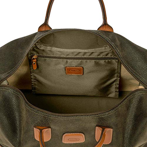 Bric’s LIFE Cargo Duffel Bag, Luxury Travel Weekender with Water-Resistant Faux Suede and Leather Details – 18 Inch, Olive