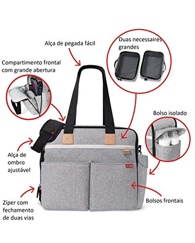 Skip Hop Diaper Bag: Iconic Duo Weekender, Extra Large Capacity with Changing Pad & Stroller Attachment, Grey Melange
