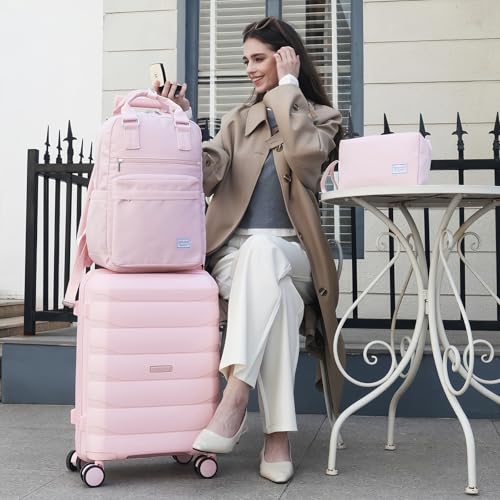TRIPLAYER Carry On Luggage 22x14x9 Airline Approved, 22 Inch PP Hardshell Luggage Carry-on Suitcase with Spinner Wheels, Carry On Suitcase Set for Women (Pink)
