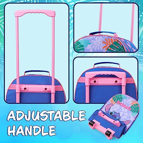 Disney Kids Rolling Luggage 16.0×11.6 in, 16‑L Carry‑On Suitcase with Wheels, Foldable Lightweight Travel Bag, Gifts for Kids (Blue Stitch)