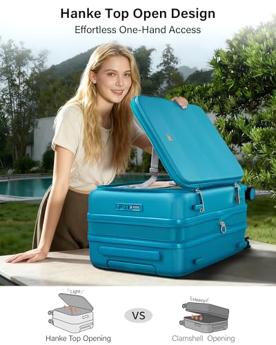 Hanke Hardside Expandable Checked Luggage, 24 Inch Top Opening Trunk Luggages with Spinner Wheels, All-PC Hard Shell Suitcase, Lightweight TSA Checked-Medium(Caribbean Blue, 83L)