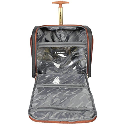 Steve Madden Designer 15 Inch Carry on Suitcase- Small Weekender Overnight Business Travel Luggage- Lightweight 2- Rolling Spinner Wheels Under Seat Bag for Women, Black, us-11, Sports