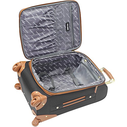 Steve Madden Designer Luggage Collection - Lightweight Softside Expandable Suitcase for Men & Women - Durable 20 Inch Carry On Bag with 4-Rolling Spinner Wheels (Global Black)