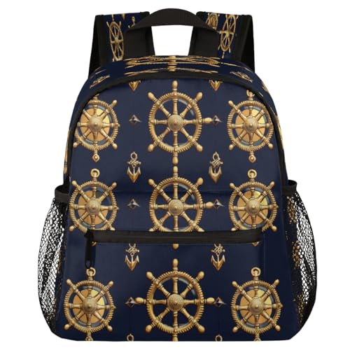 Glilade Toddler Backpack for Boys Girls, Kids School Bookbag with Chest Buckle, Lightweight Preschool Kindergarten Backpacks for Travel Nursery Camp(Golden Nautica Anchors)