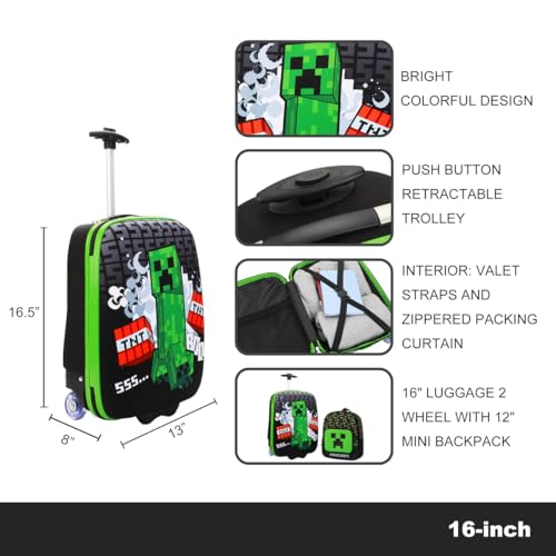 Bioworld Minecraft Creeper 2-Pack Carry On Luggage Set