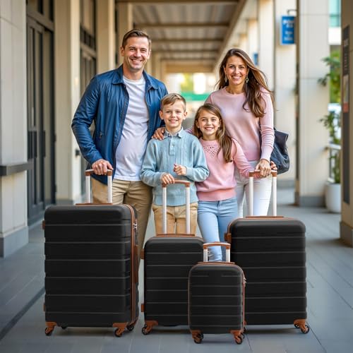 Coolife Luggage 3 Piece Set, Lightweight Durable Hardshell Suitcase set with 360° Spinner Wheels, TSA-approved Lock, Checked Family Travel Luggage sets, 16/20/24/28 Inch, Navy