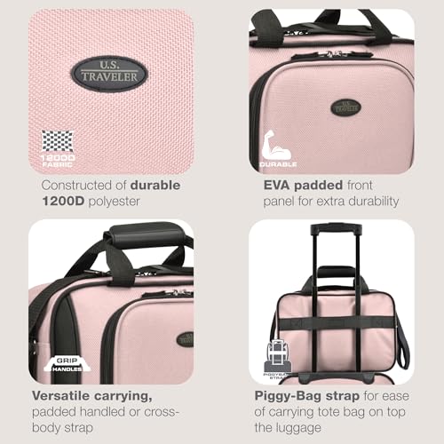 U.S. Traveler Rio 14" Travel Tote Bag, Lightweight 1200D Carry-On Bag for Women & Men, Pink