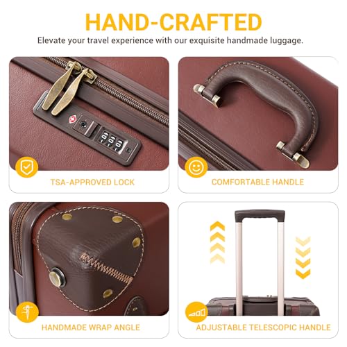 NZBZ Vintage Luggage Sets of 2, Vintage Suitcase Set for Women and Men, Cute Retro Luggage Sets Vintage Handmade Zipper Retro Trunk Luggage (Caramel Brown, 14inch & 28inch)